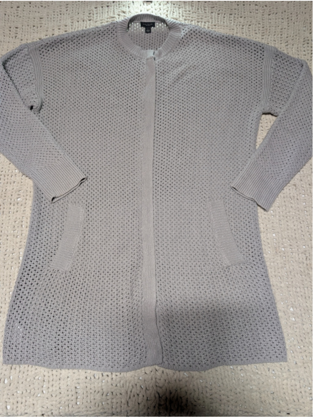 Women's Ann Taylor Factory Grey Open Knit Zip-Up Cardigan Size L